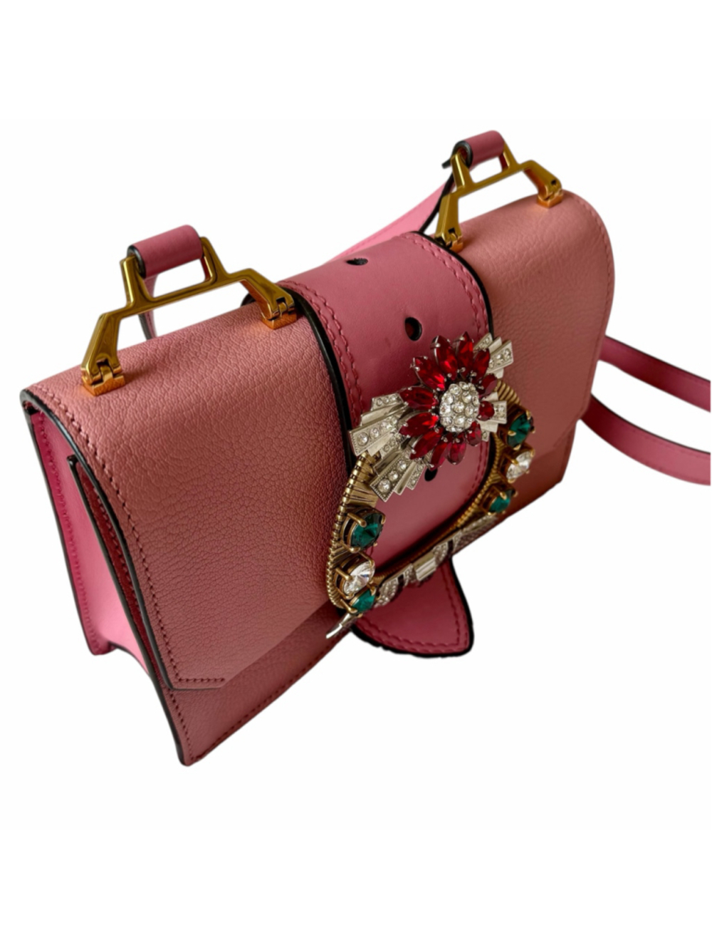 Miu Miu Miu Lady Crystal-Embellished Madras Leather Shoulder Bag - Pink - Picture 5 of 16